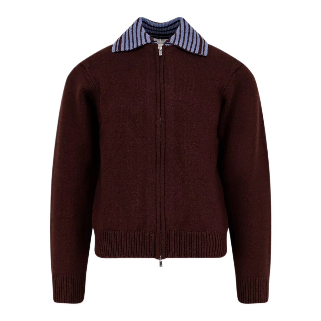 Wool cardigan with contrasting collar