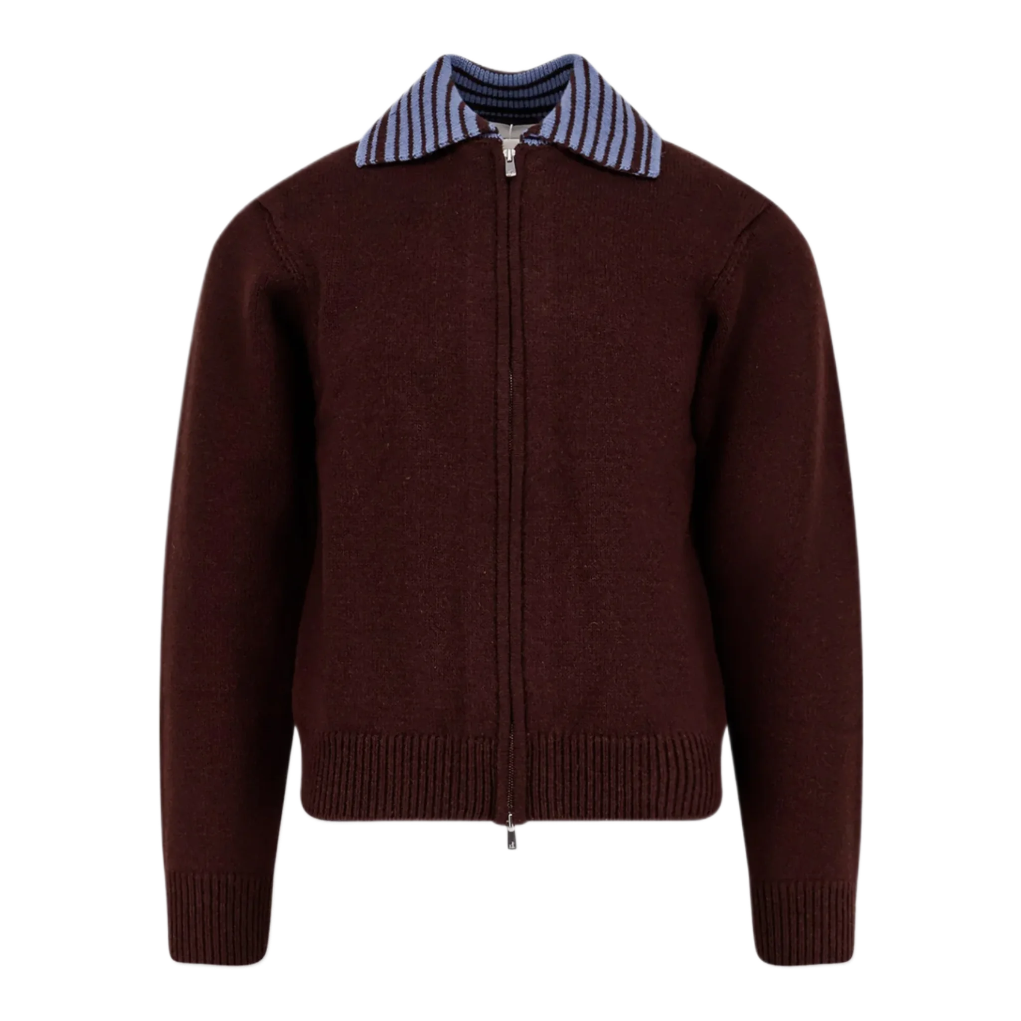 Wool cardigan with contrasting collar