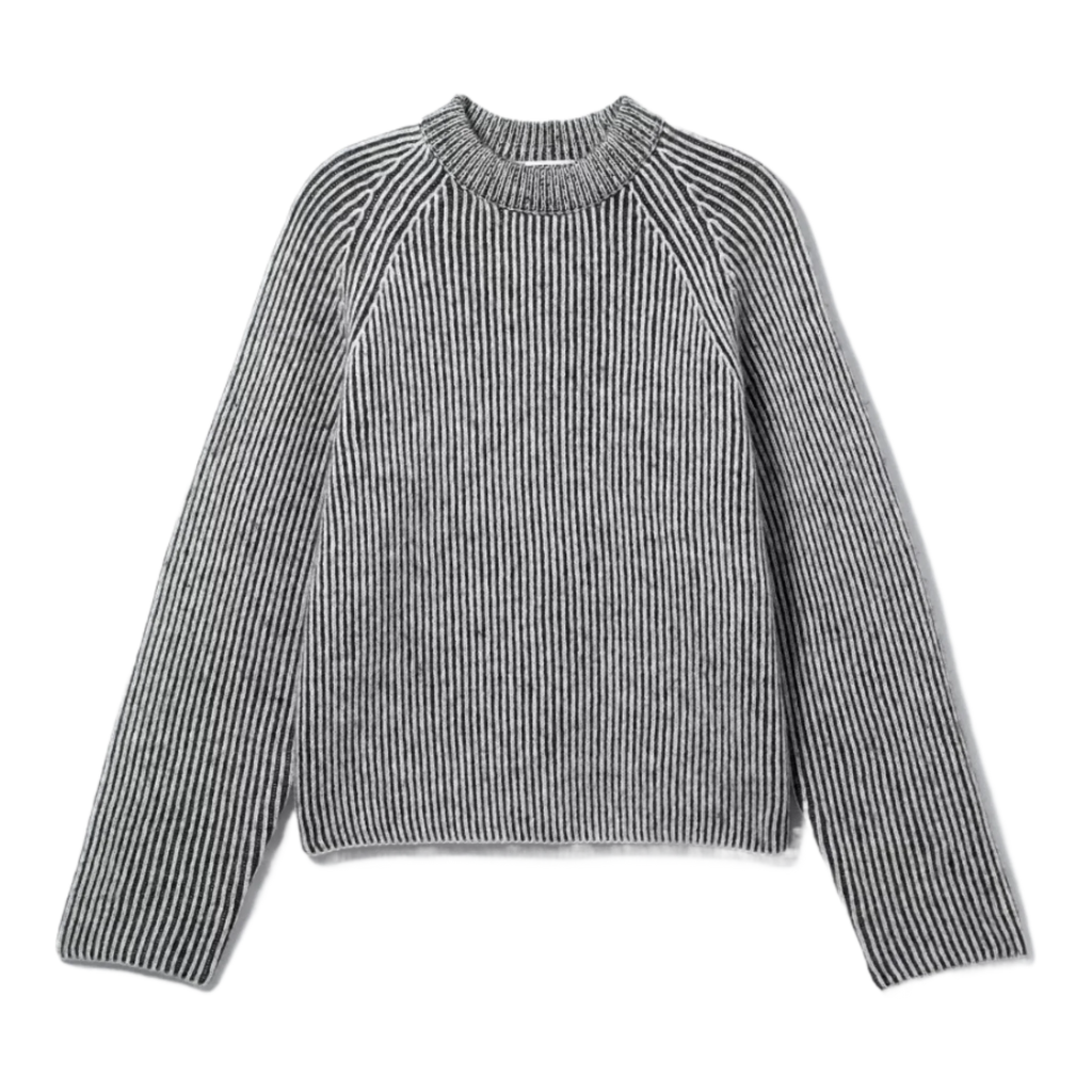 KNITTED TWO-TONE WOOL BLEND SWEATER