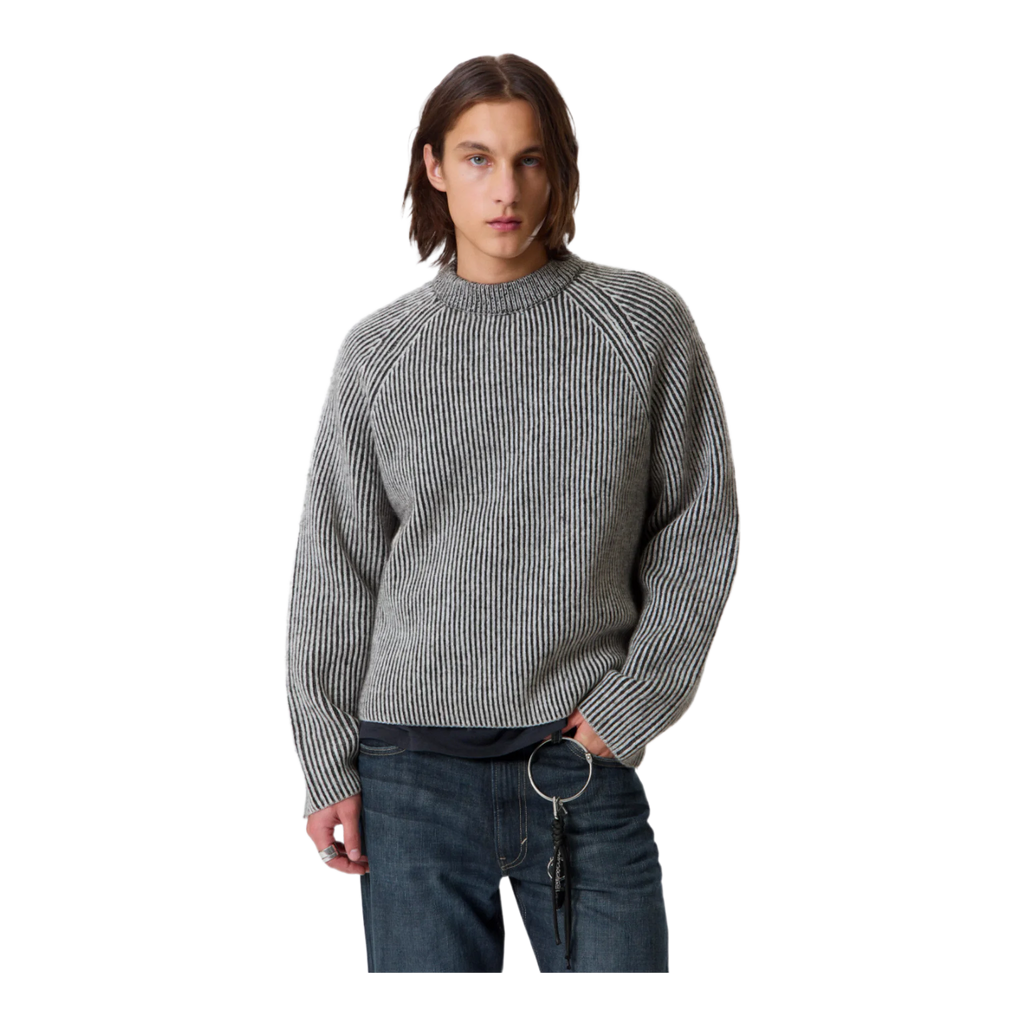 KNITTED TWO-TONE WOOL BLEND SWEATER
