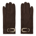 Brown Buckle Appliqué Leather Gloves