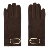 Brown Buckle Appliqué Leather Gloves