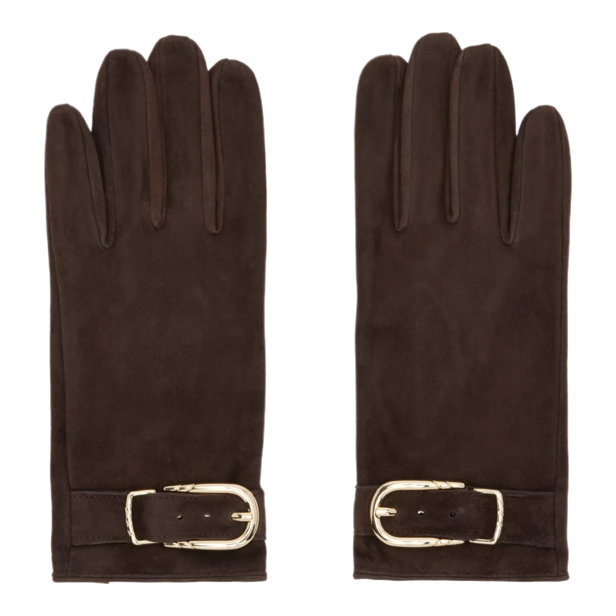 Brown Buckle Appliqué Leather Gloves