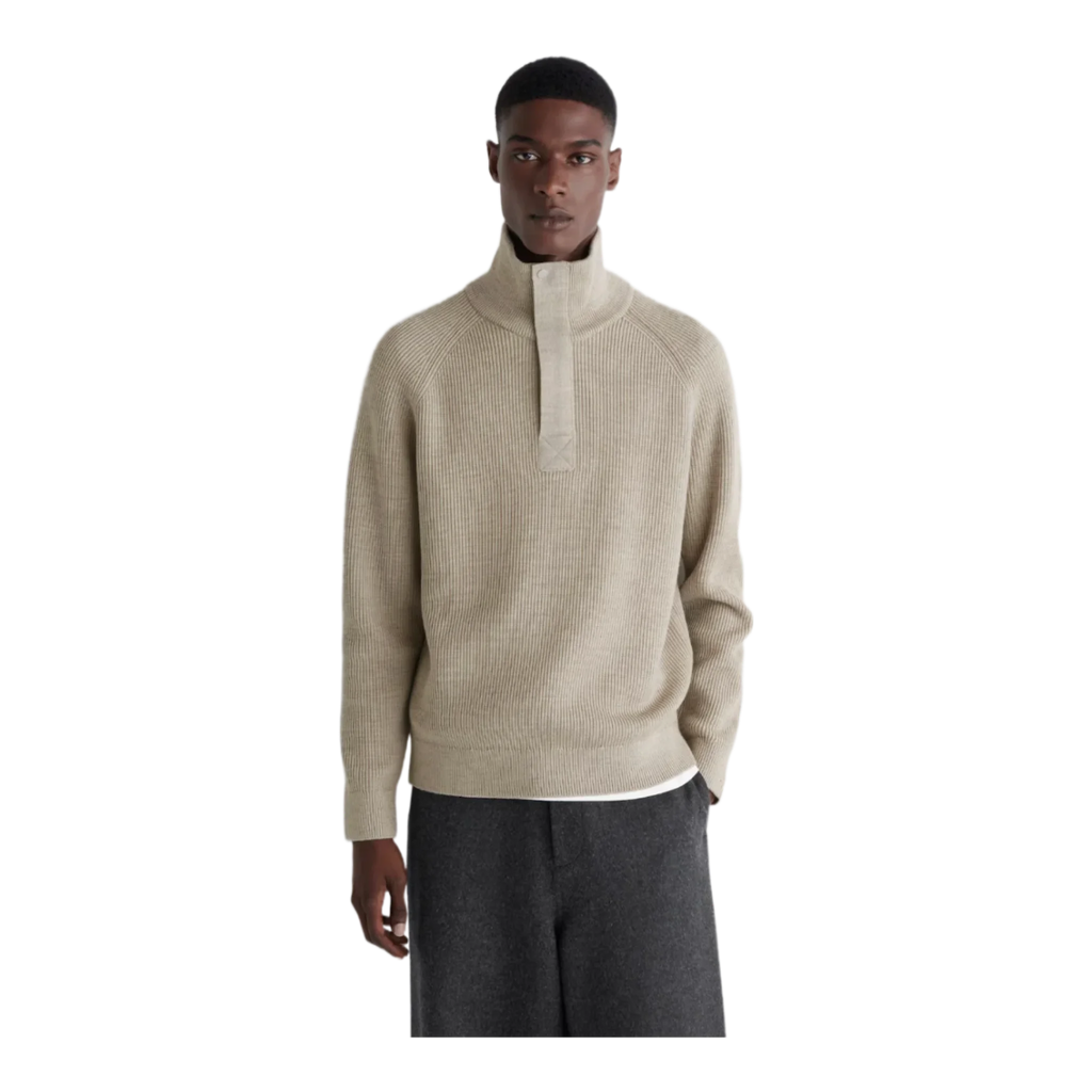 RIBBED WOOL HALF-ZIP JUMPER