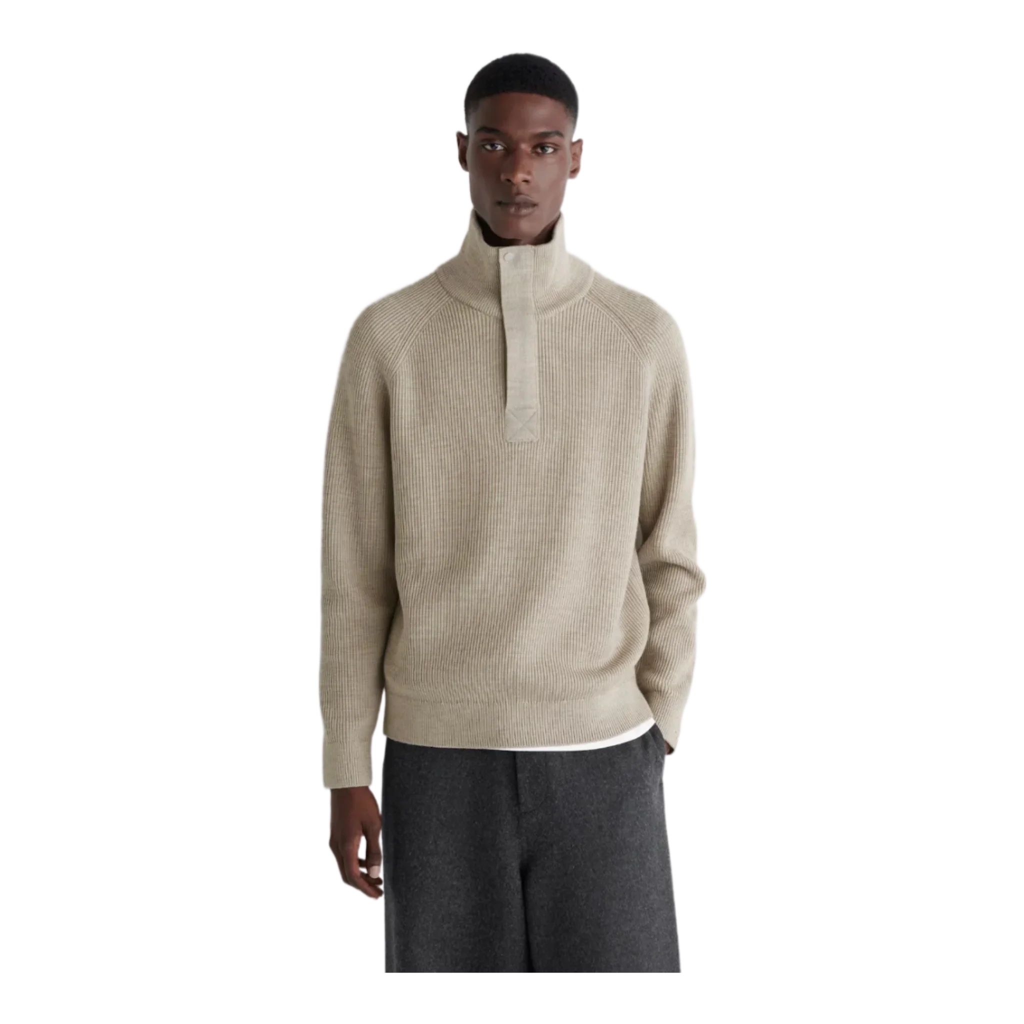 RIBBED WOOL HALF-ZIP JUMPER