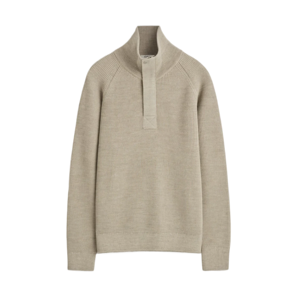 RIBBED WOOL HALF-ZIP JUMPER