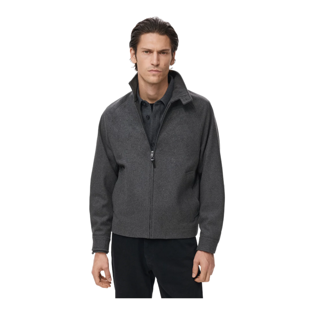 wool mix zip through jacket in dark grey