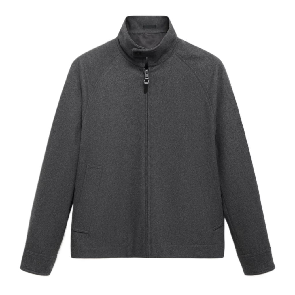 wool mix zip through jacket in dark grey