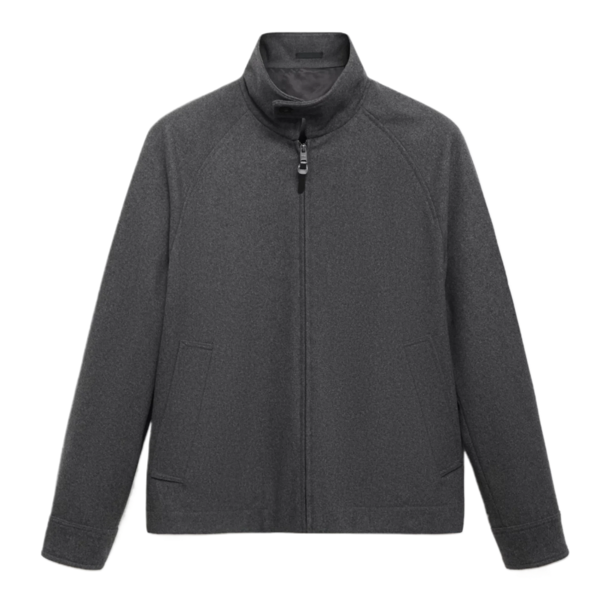 wool mix zip through jacket in dark grey