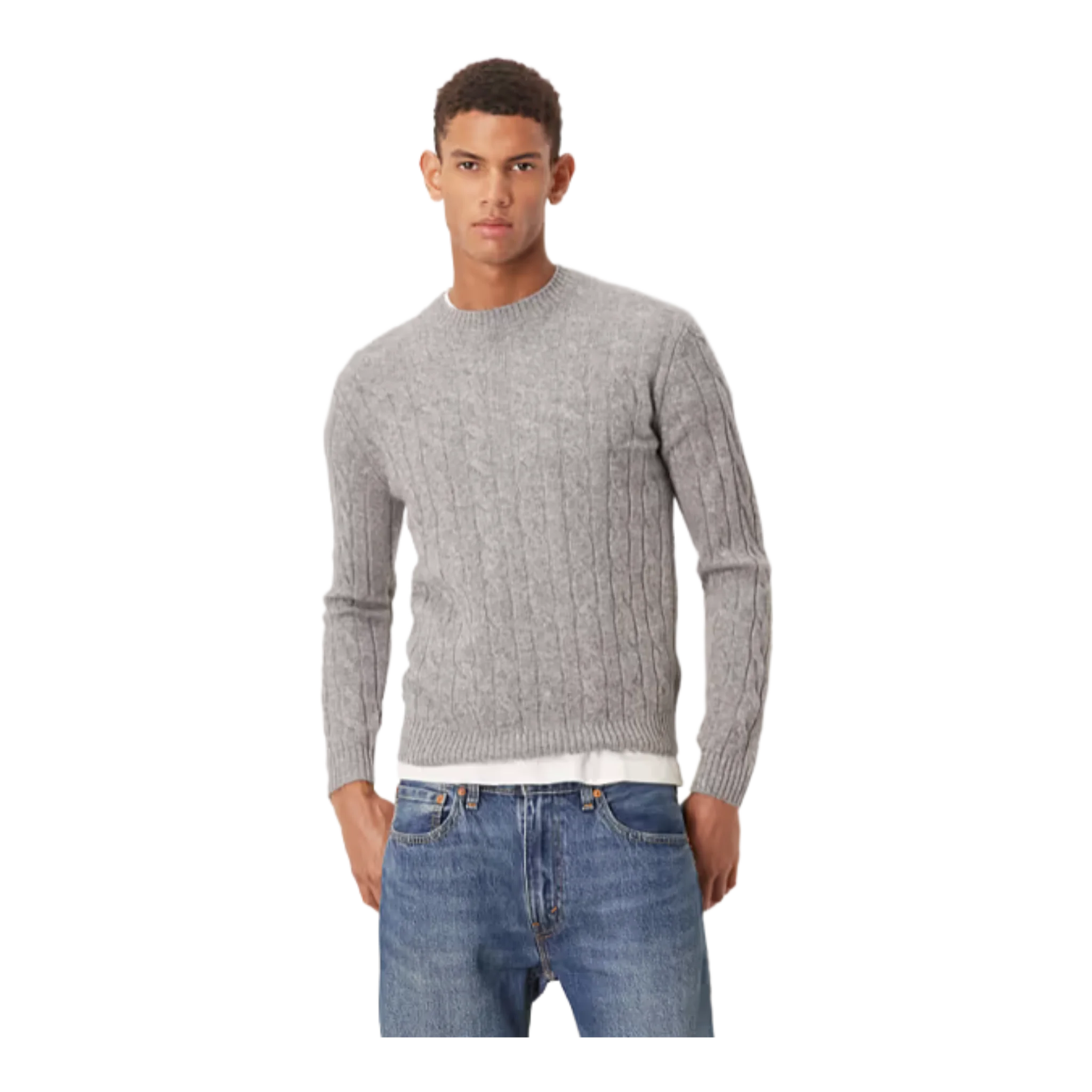 wool cable knit jumper in grey