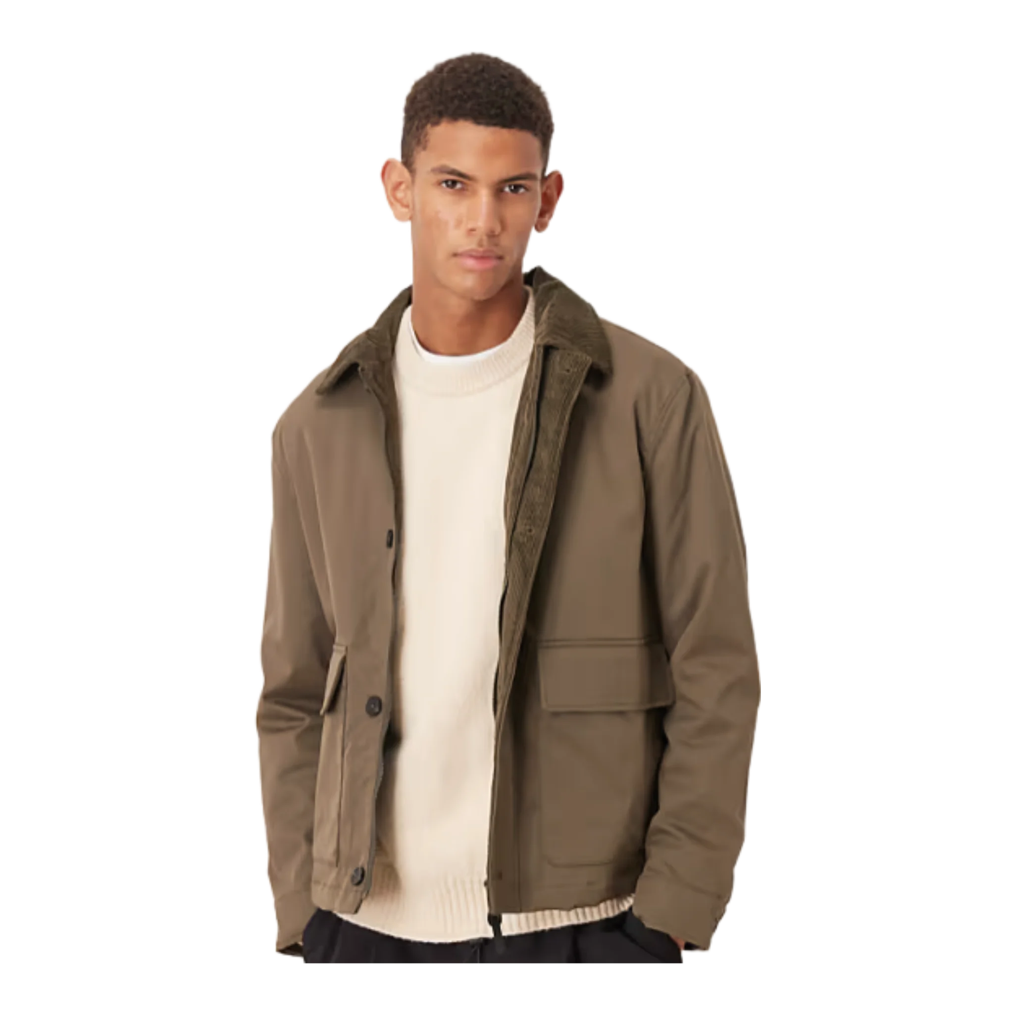 cotton mix short jacket in dark beige
