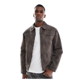 cropped faux suede harrington jacket in dark grey
