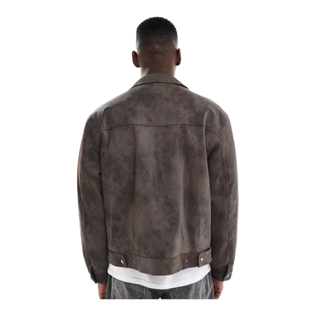 cropped faux suede harrington jacket in dark grey