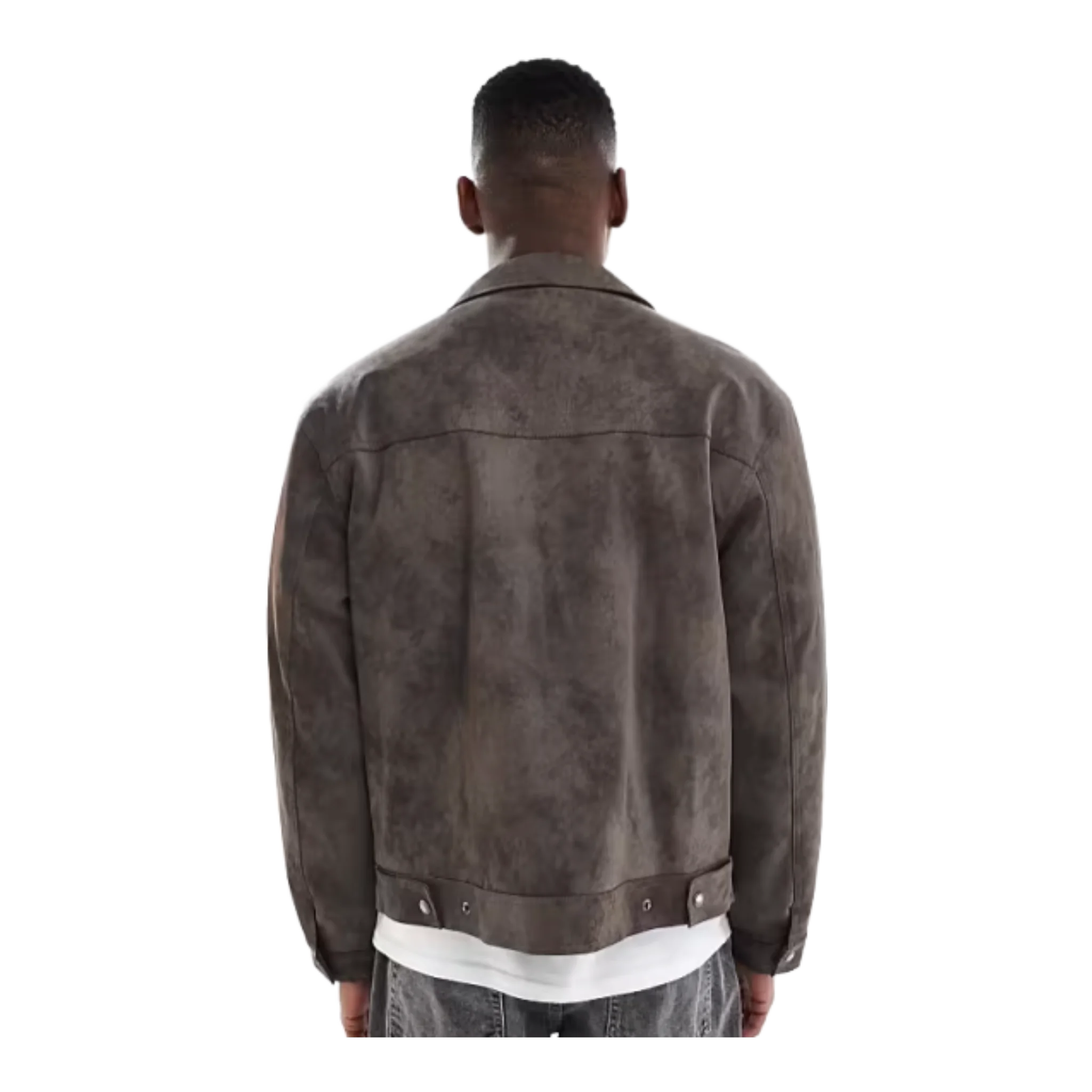 cropped faux suede harrington jacket in dark grey