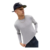 Grey Plain Long Sleeve Waffle T-Shirt