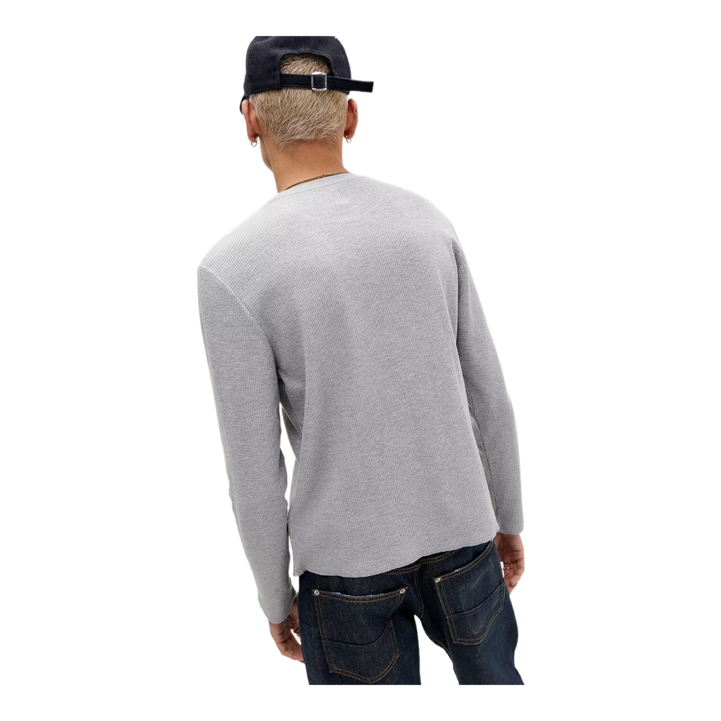 Grey Plain Long Sleeve Waffle T-Shirt
