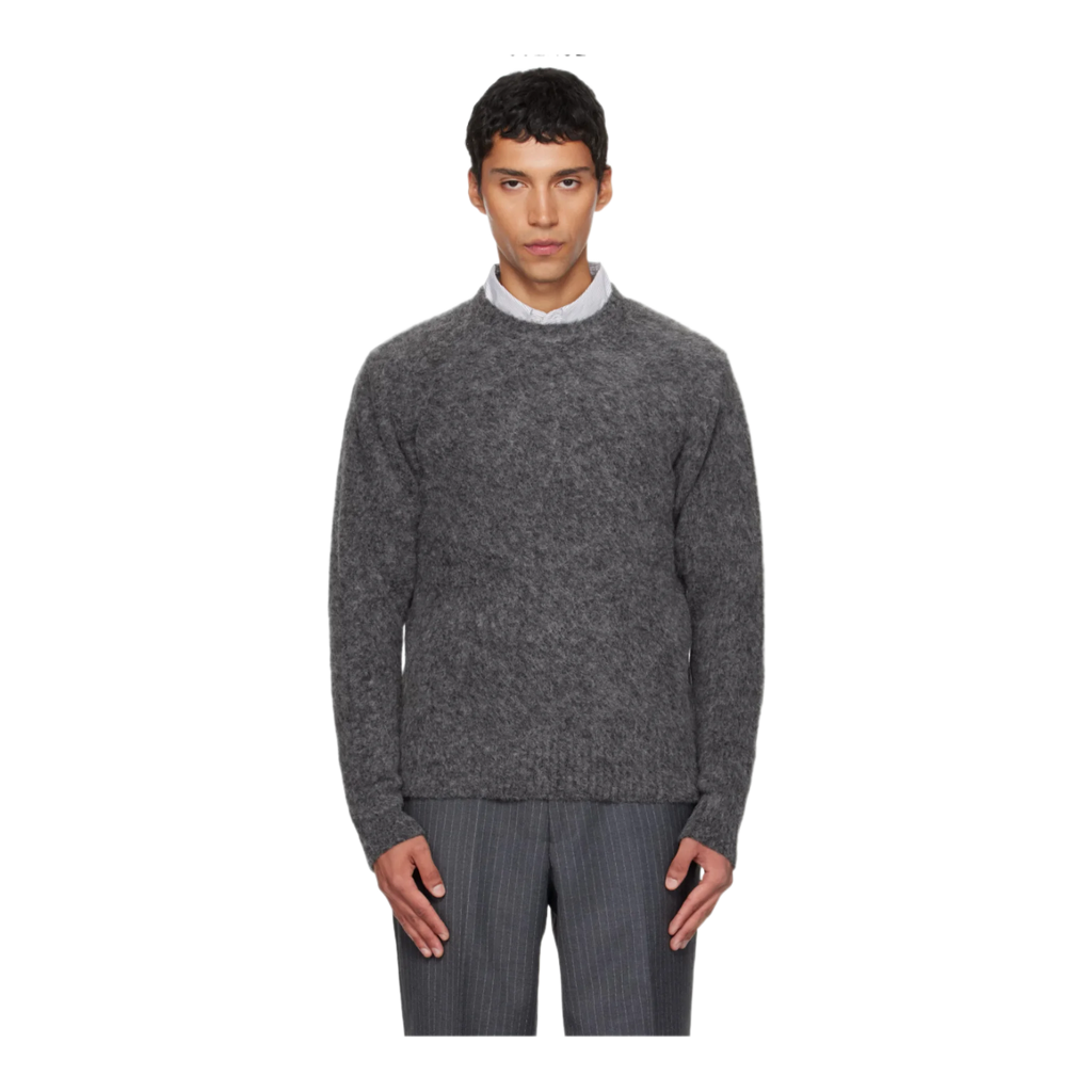 Gray Hairy Alpaca-Blend Crewneck Sweater