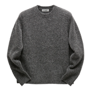 Gray Hairy Alpaca-Blend Crewneck Sweater
