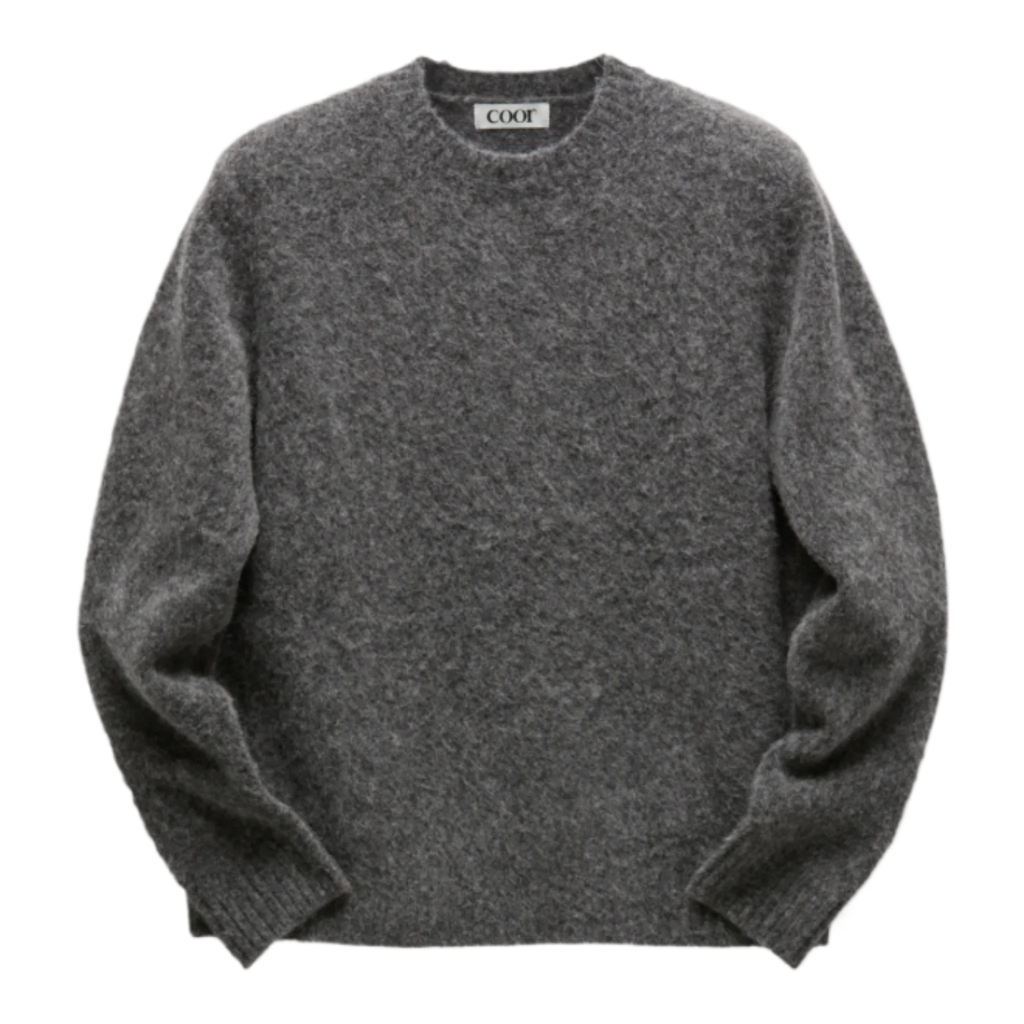 Gray Hairy Alpaca-Blend Crewneck Sweater