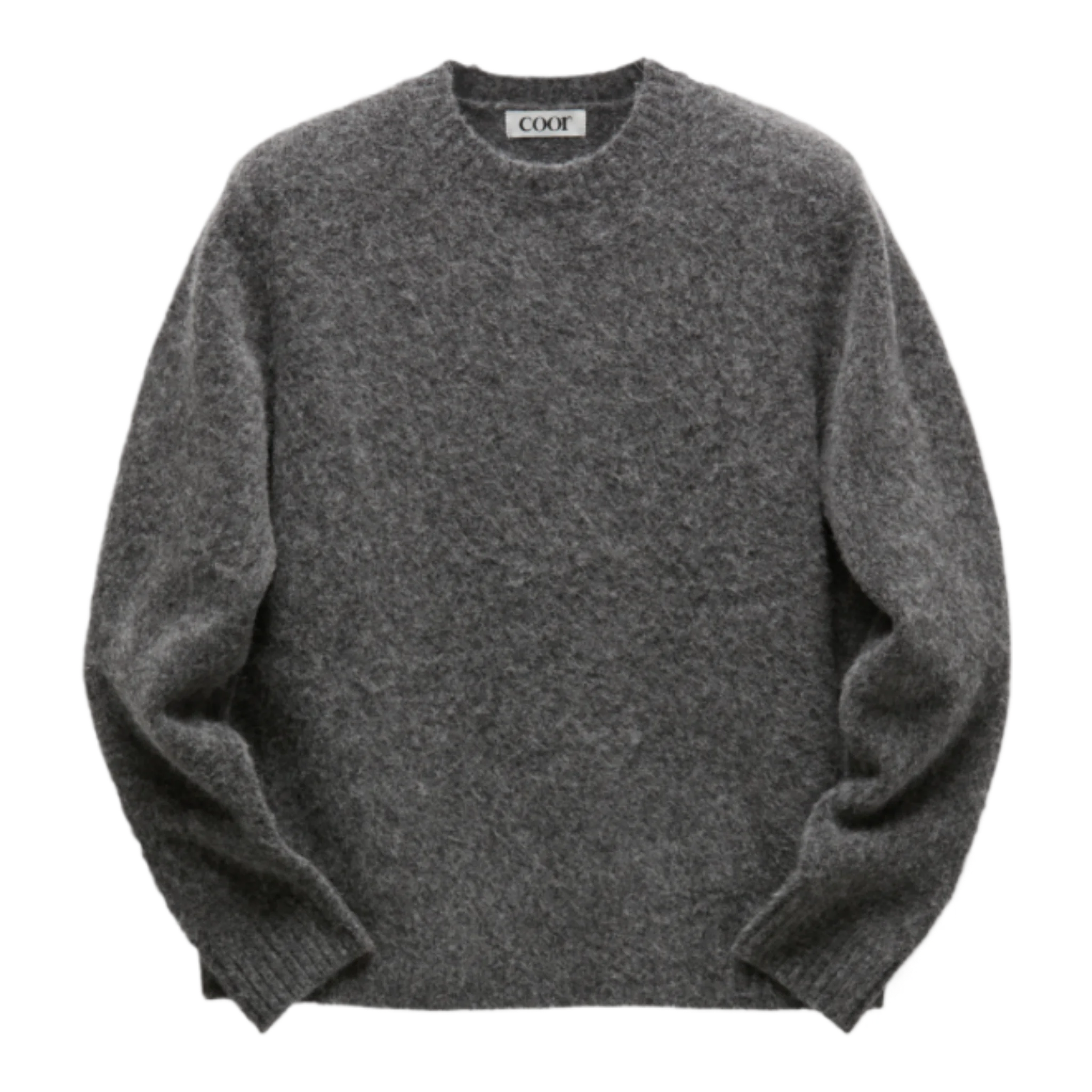 Gray Hairy Alpaca-Blend Crewneck Sweater