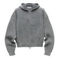 Gray Cotton Piece Dyed Cable Zip-Up Hoodie