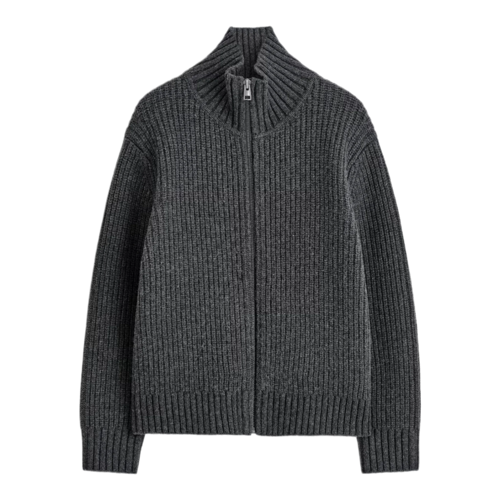 FUNNEL-NECK KNITTED WOOL JACKET