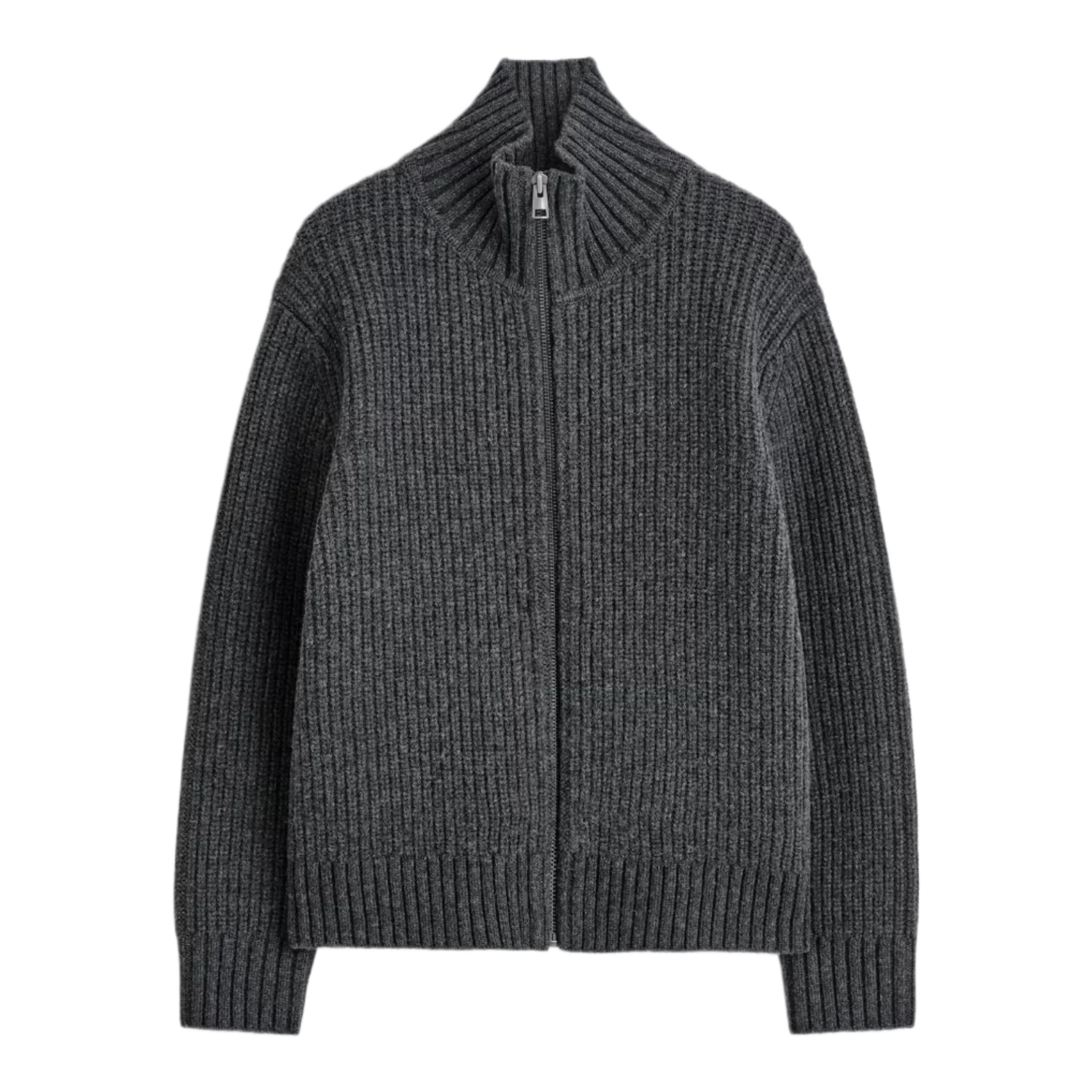 FUNNEL-NECK KNITTED WOOL JACKET
