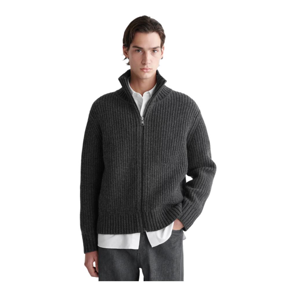 FUNNEL-NECK KNITTED WOOL JACKET