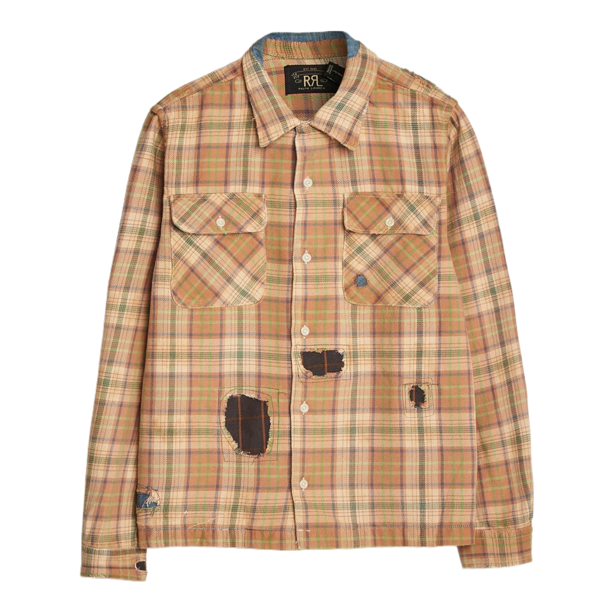 Carter Repaired Flannel Overshirt Orange/Tan