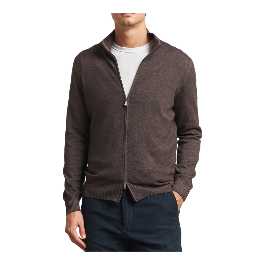 Wool/Cashmere Washed Full Zip Brown Melange
