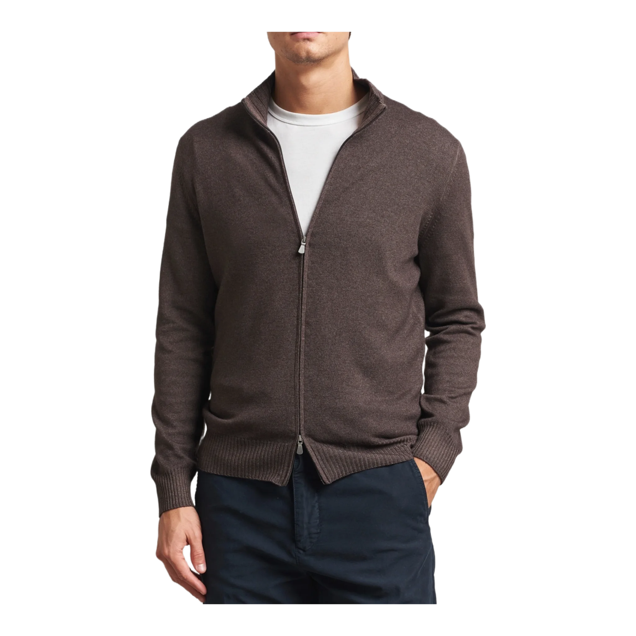 Wool/Cashmere Washed Full Zip Brown Melange