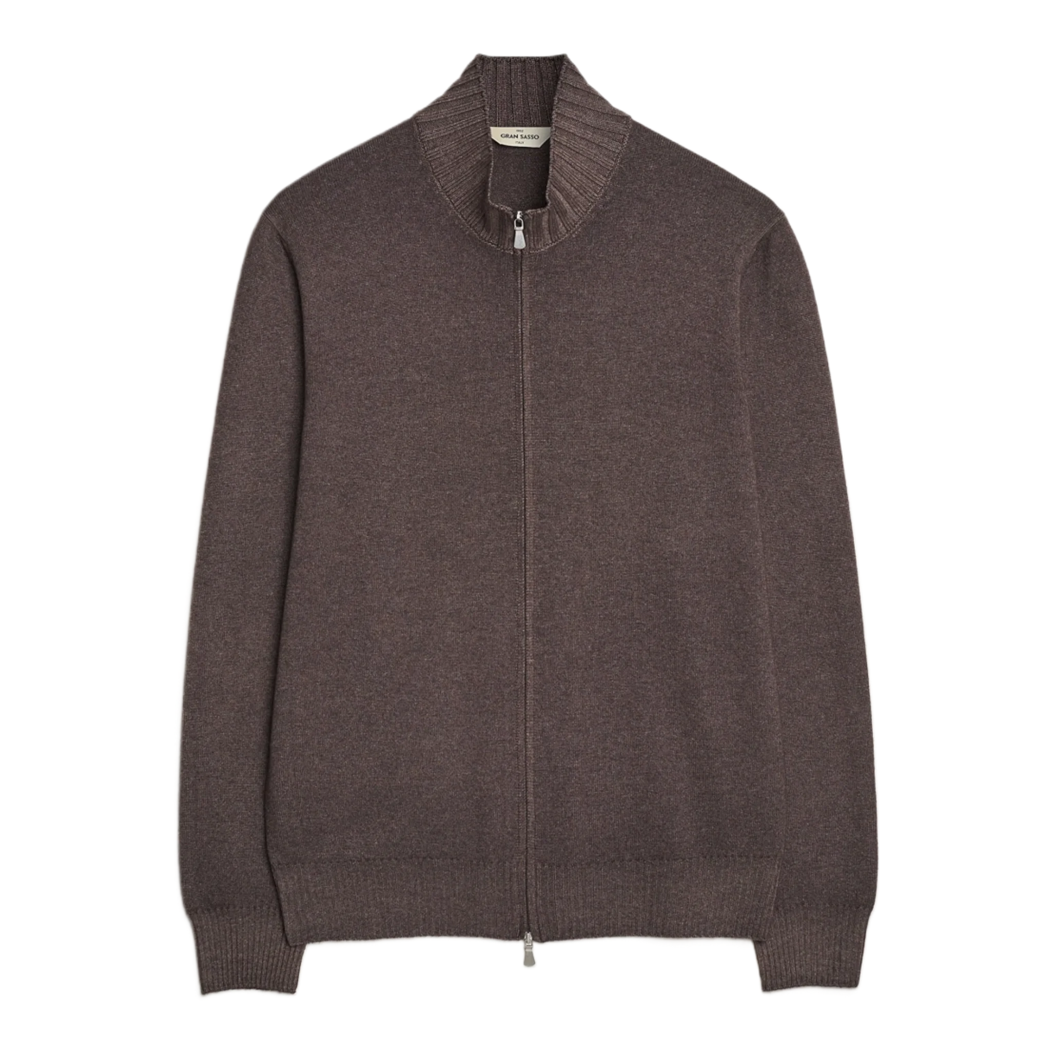 Wool/Cashmere Washed Full Zip Brown Melange