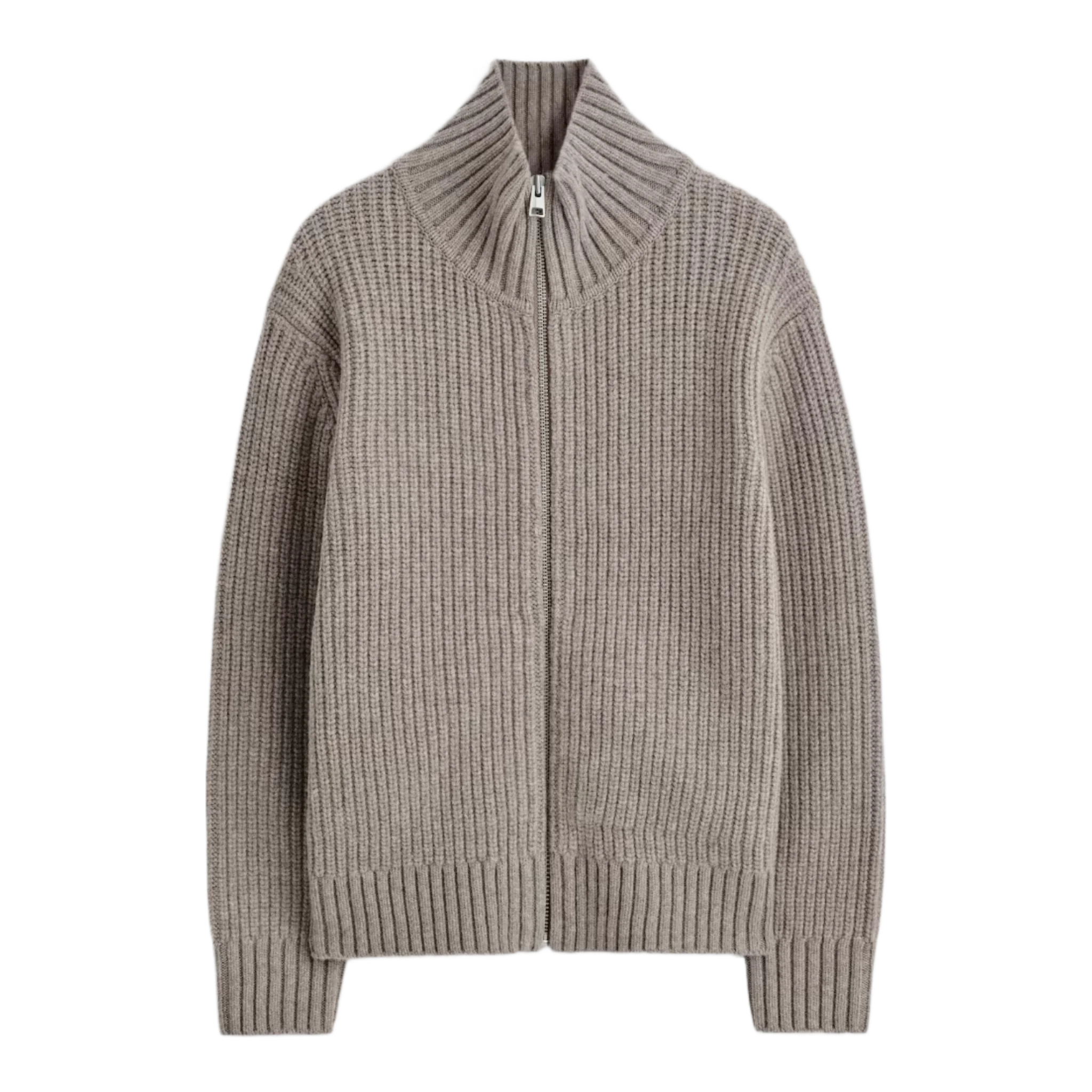 FUNNEL-NECK KNITTED WOOL JACKET