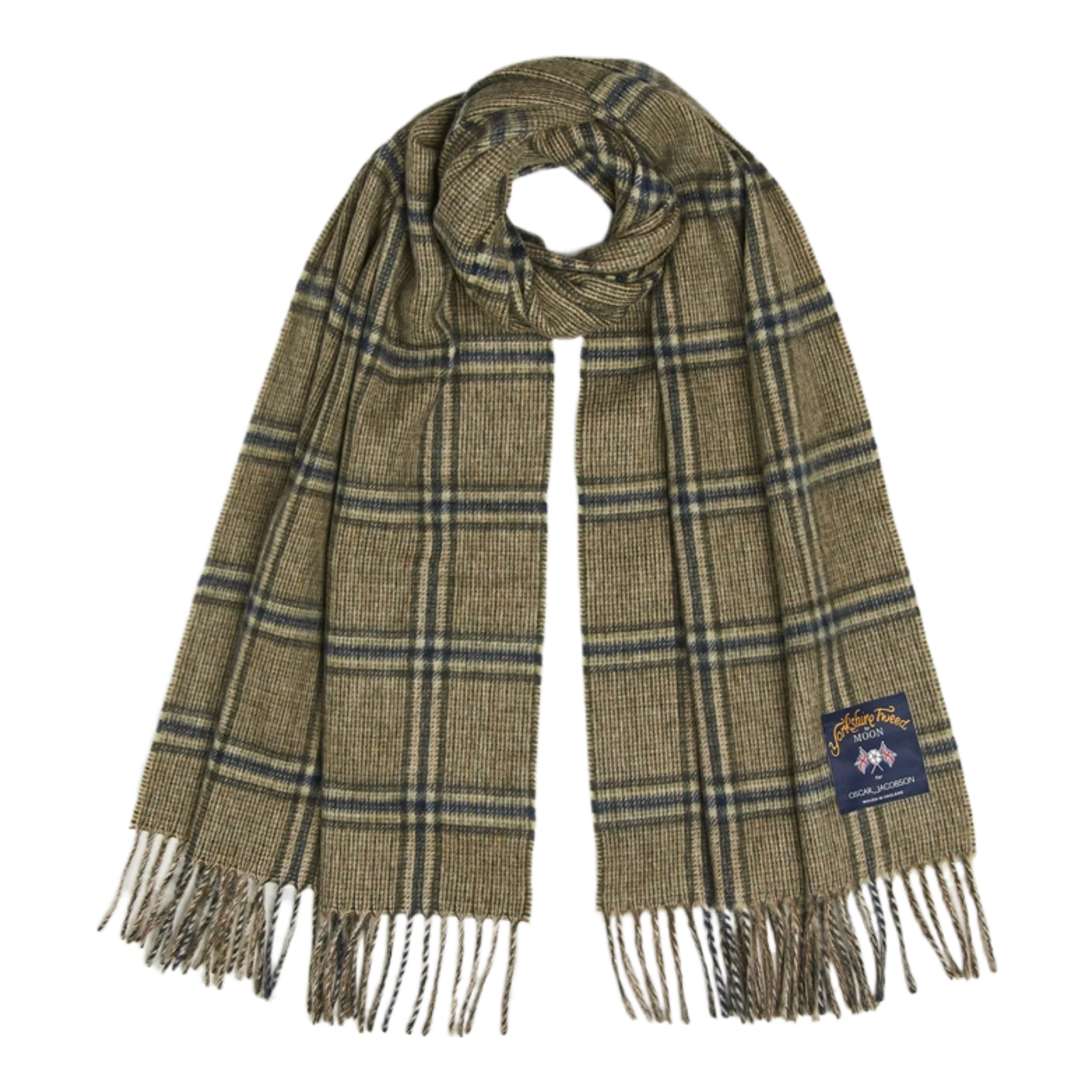 Checked Moon Tweed Wool Scarf Green