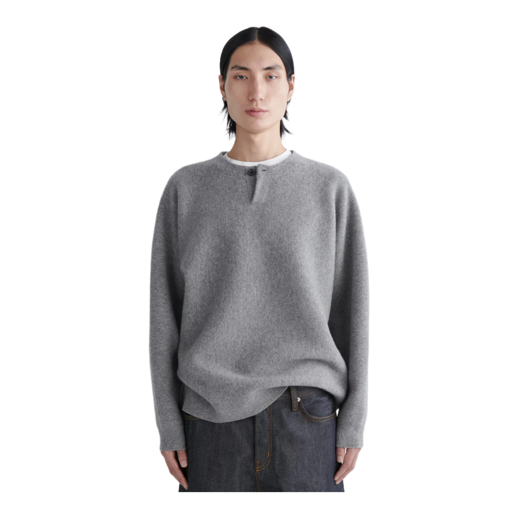 DOUBLE-FACED MERINO WOOL HENLEY JUMPER