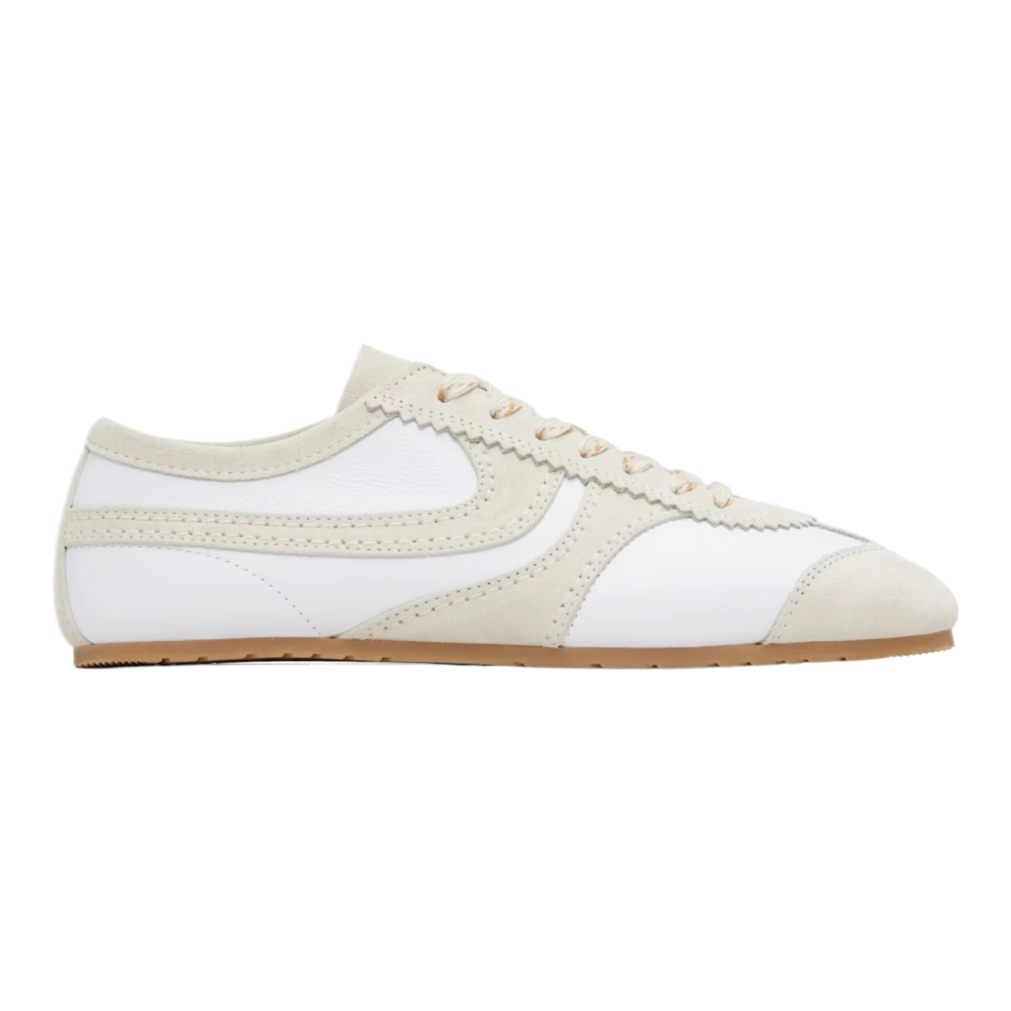 White & Beige Suede Sneakers