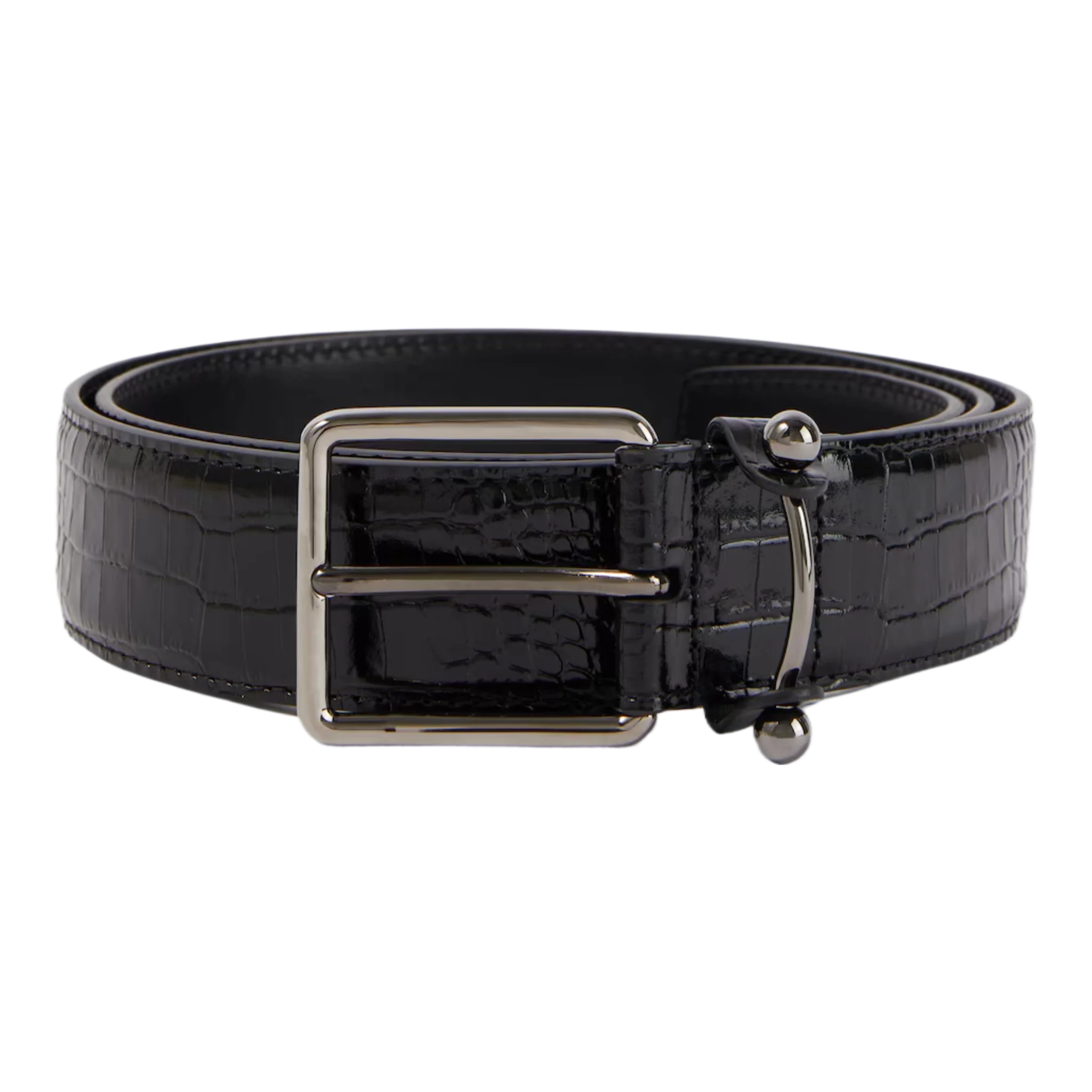 Croc-effect leather belt