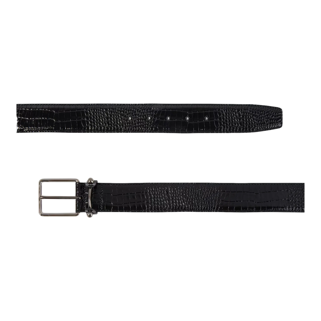 Croc-effect leather belt