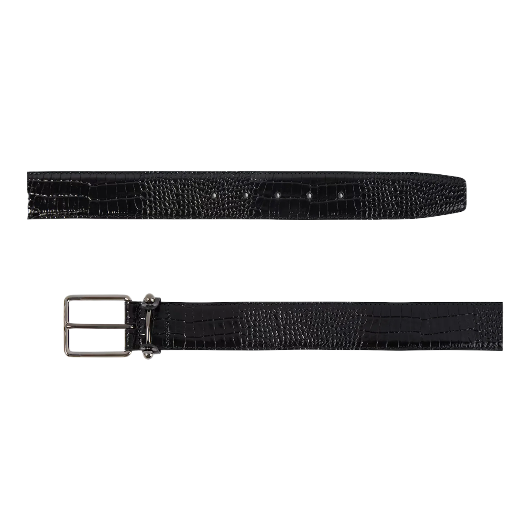 Croc-effect leather belt