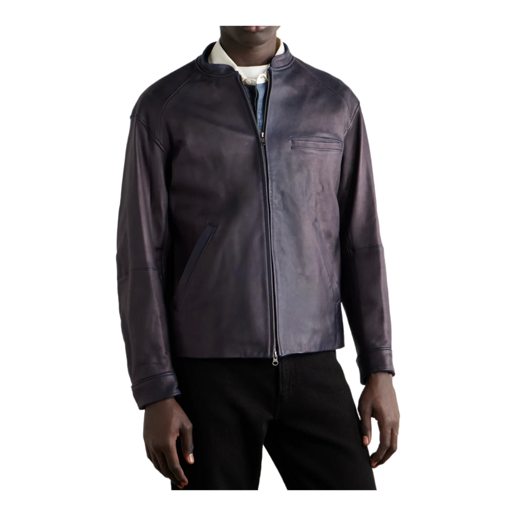 Indigo-Dyed Leather Biker Jacket