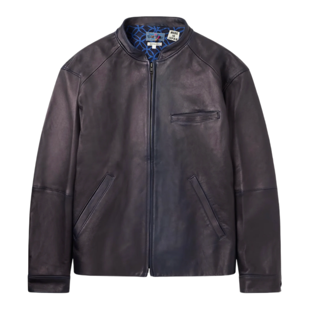 Indigo-Dyed Leather Biker Jacket