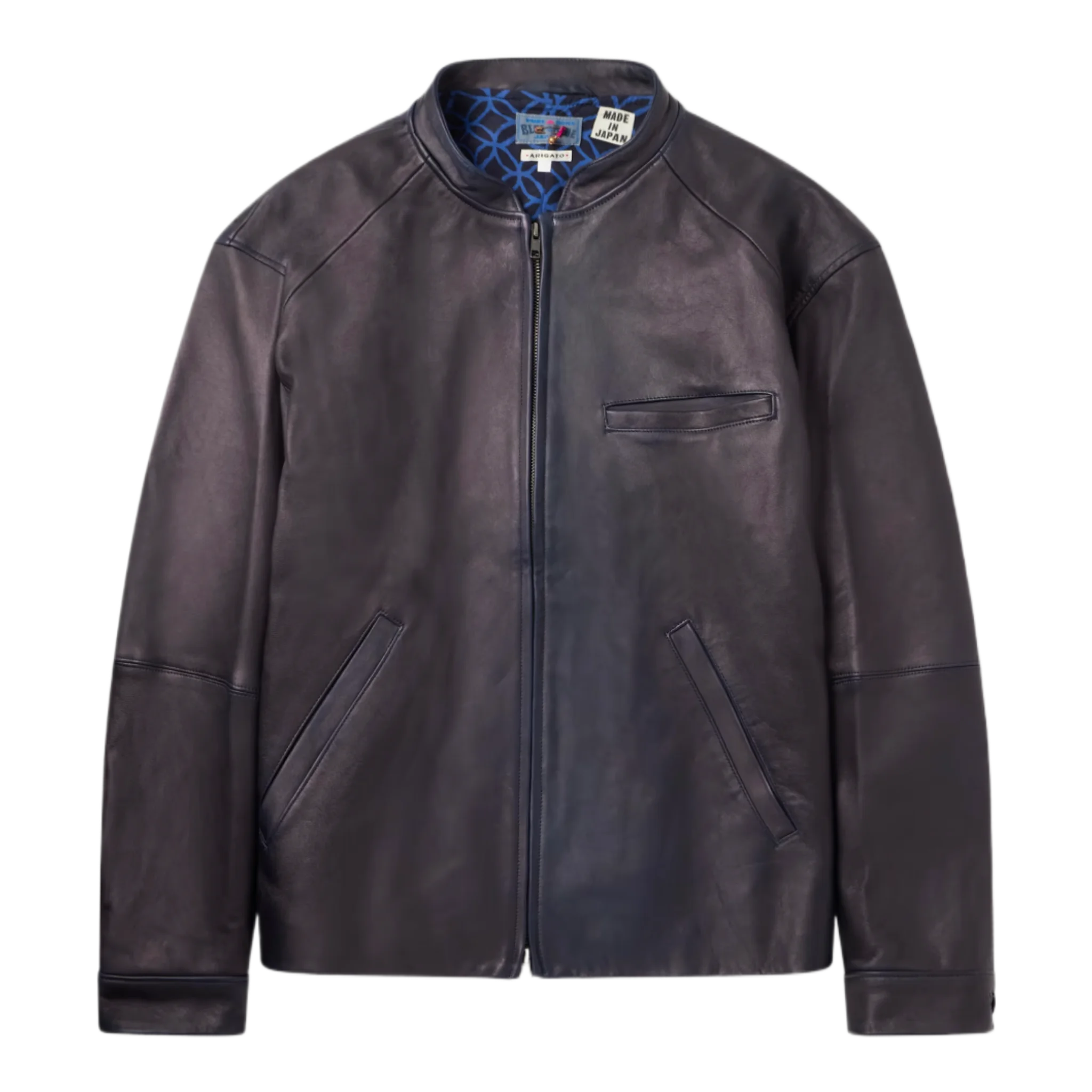 Indigo-Dyed Leather Biker Jacket