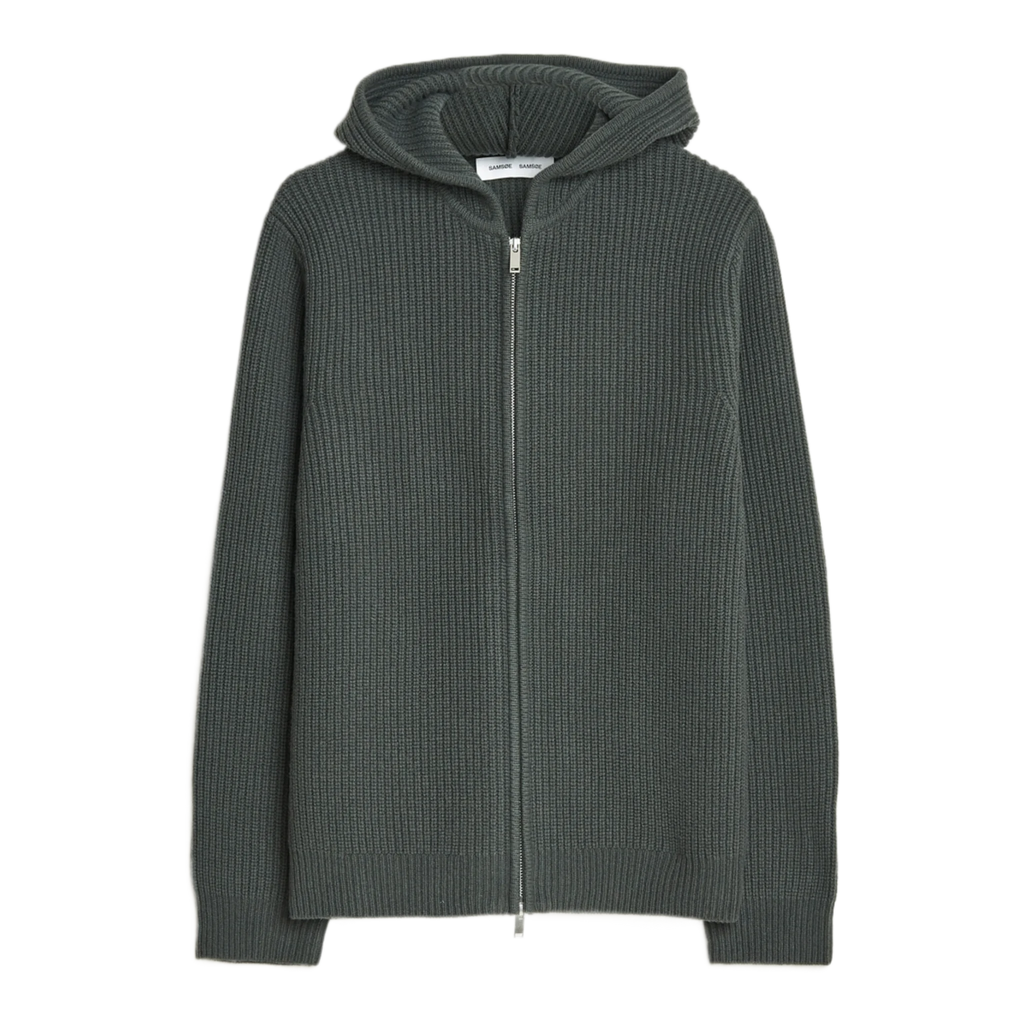 Isak Heavy Knitted Full Zip Hoodie Dark Evergreen