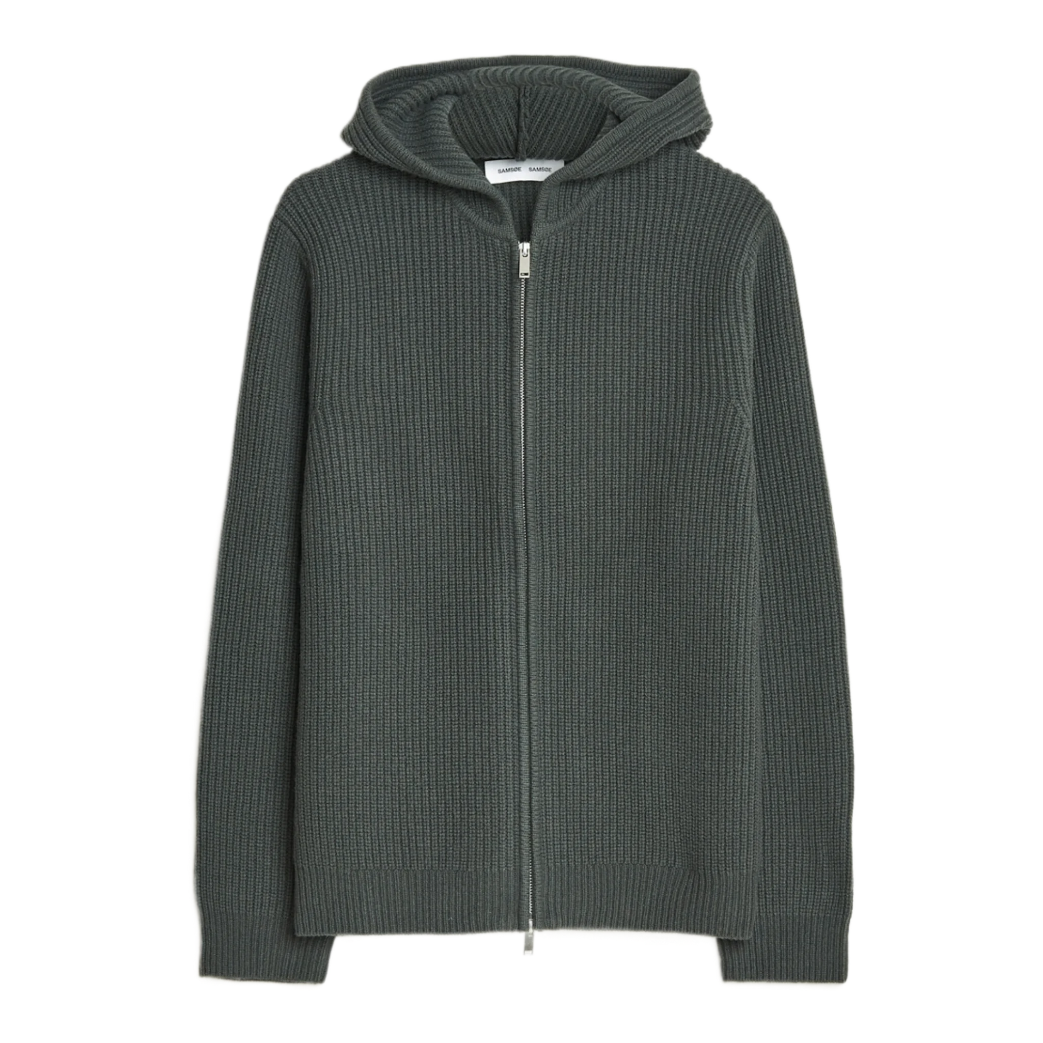 Isak Heavy Knitted Full Zip Hoodie Dark Evergreen