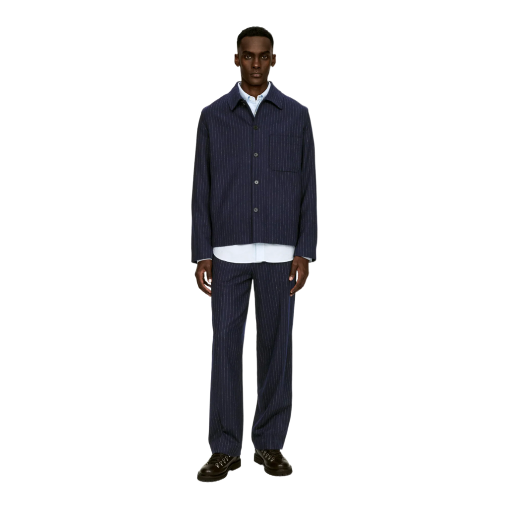 Pinstripe Wool Blend Overshirt