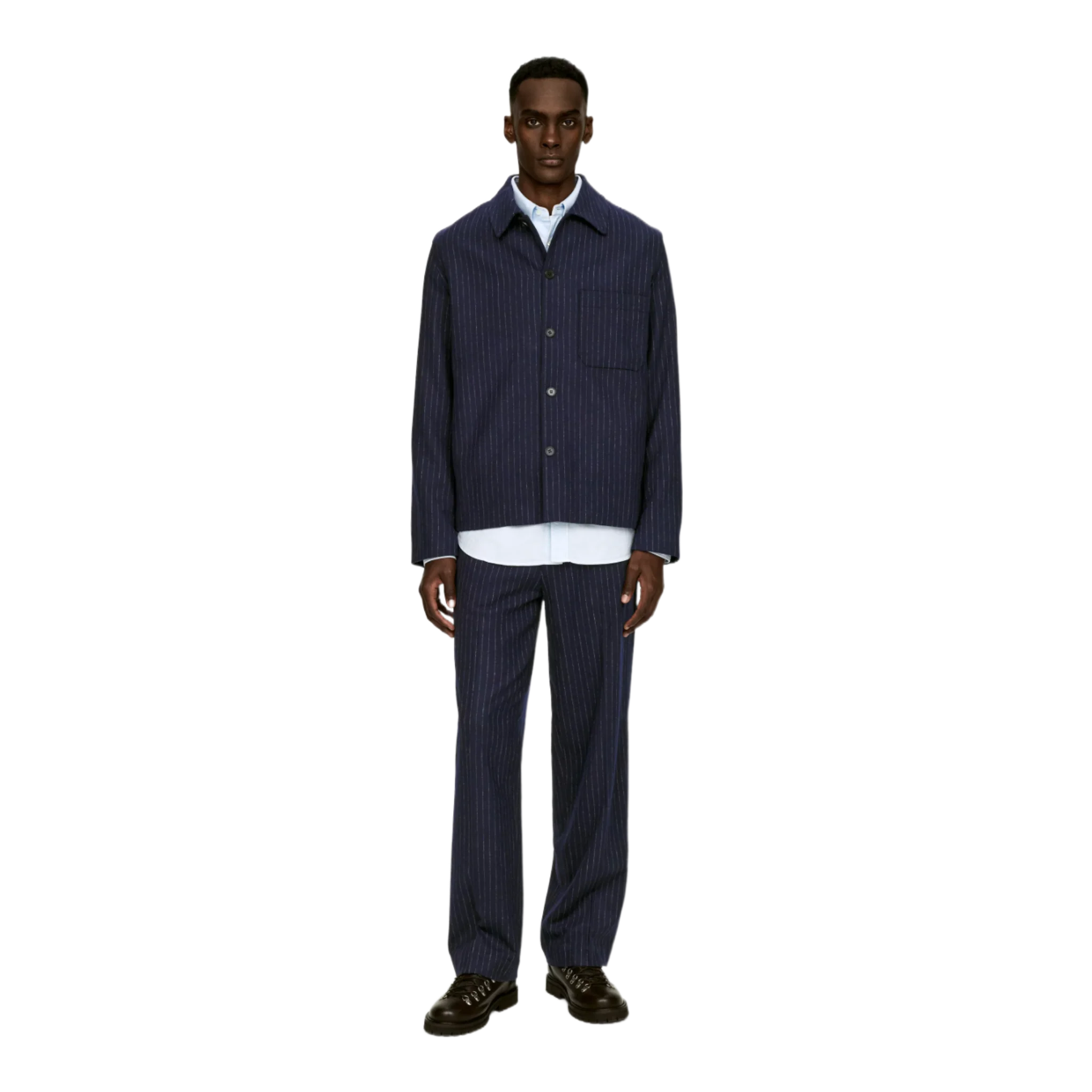 Pinstripe Wool Blend Overshirt