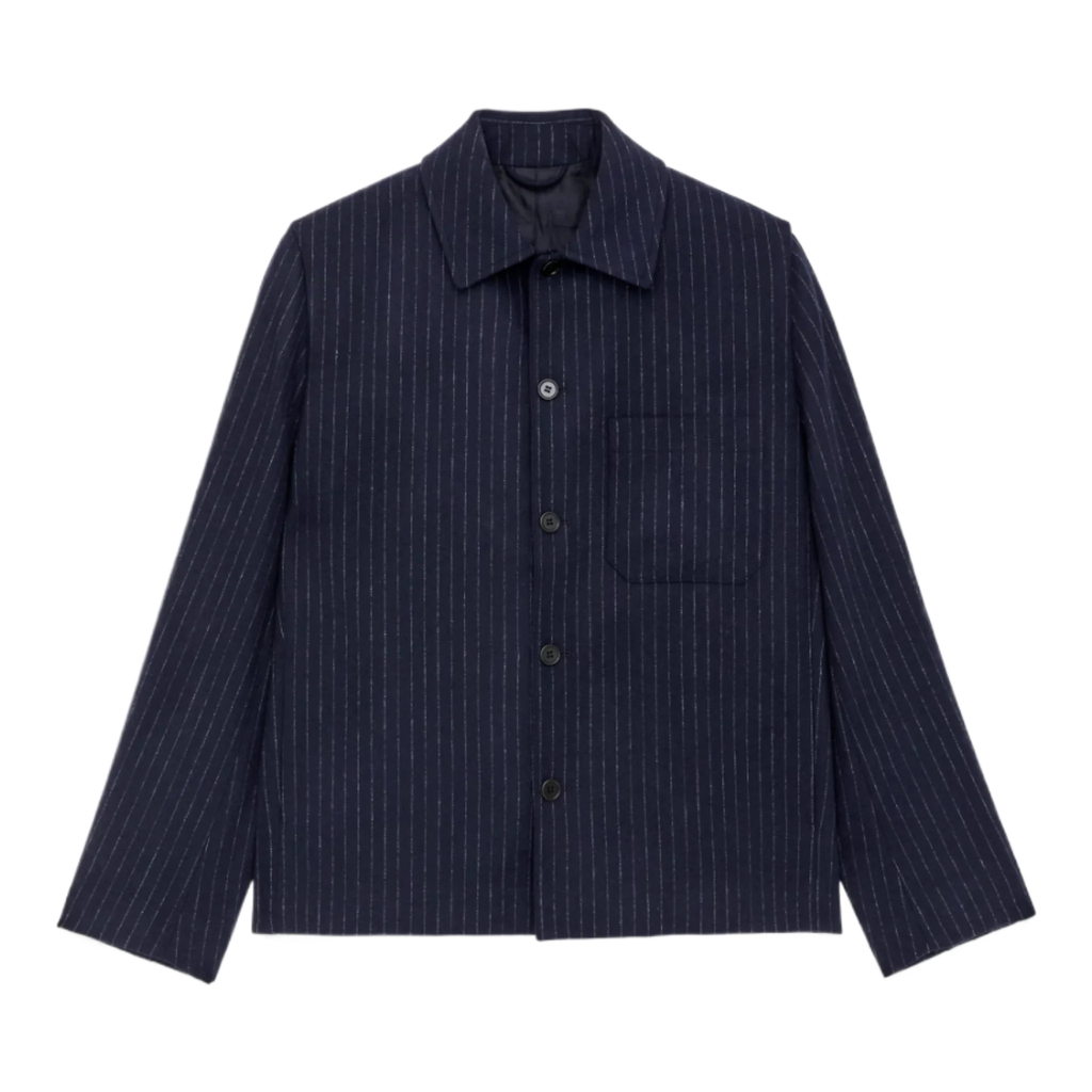 Pinstripe Wool Blend Overshirt