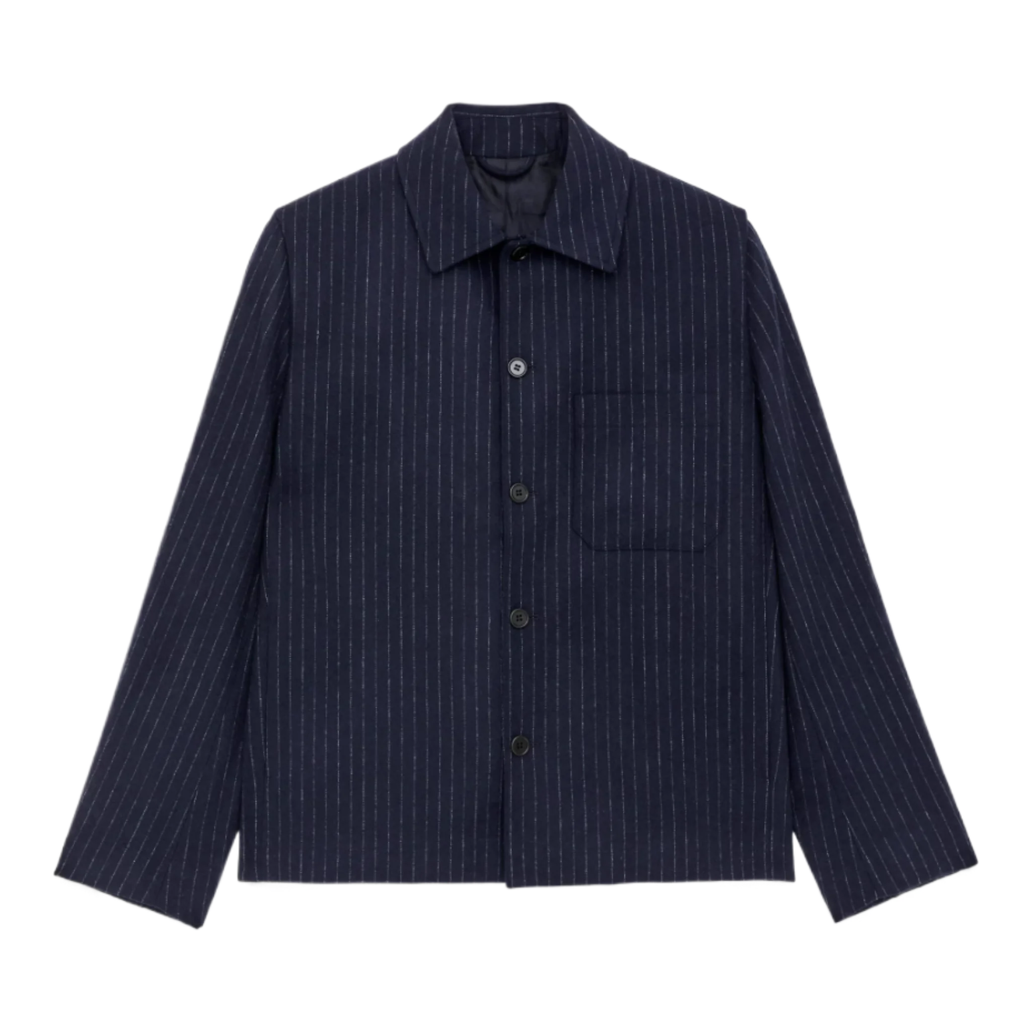 Pinstripe Wool Blend Overshirt