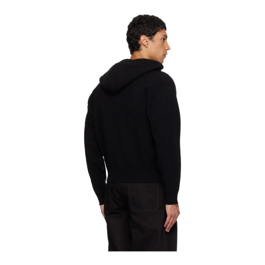 Black Double Face Wool Blend Zip-Up Hoodie