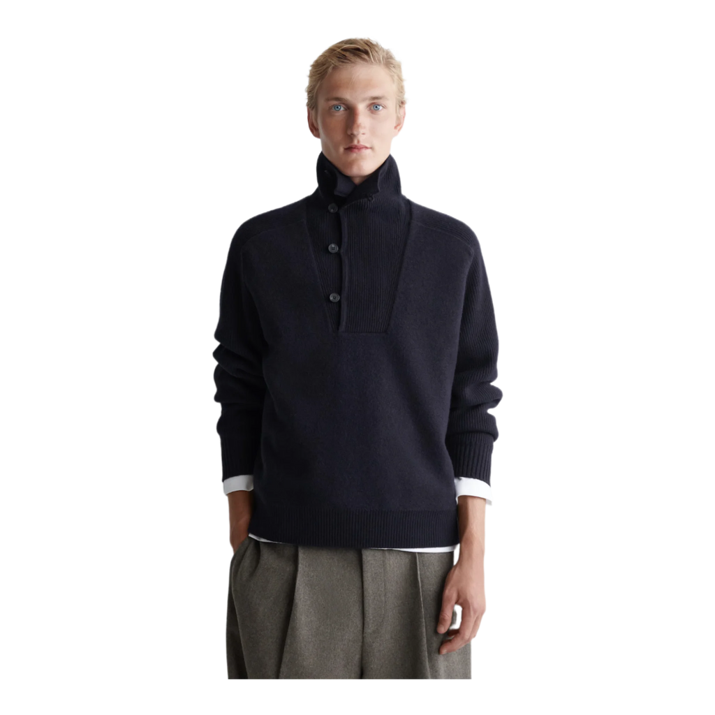 PANELLED MERINO WOOL FUNNEL-NECK JUMPER